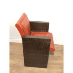 Paire Fauteuils Cuir Marron Orangé, Vers 1970