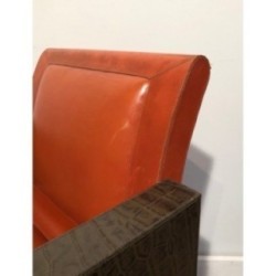 Pair Brown & Orange Leather Armchairs, c.1970