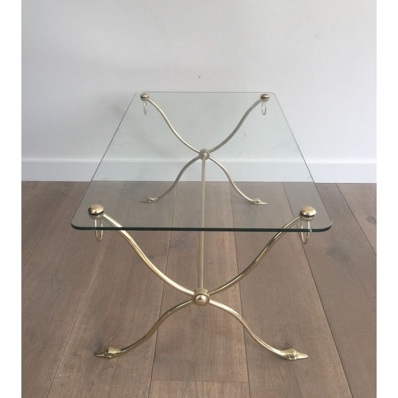 Swan-Neck Brass Coffee Table, Maison Jansen, Circa 1940