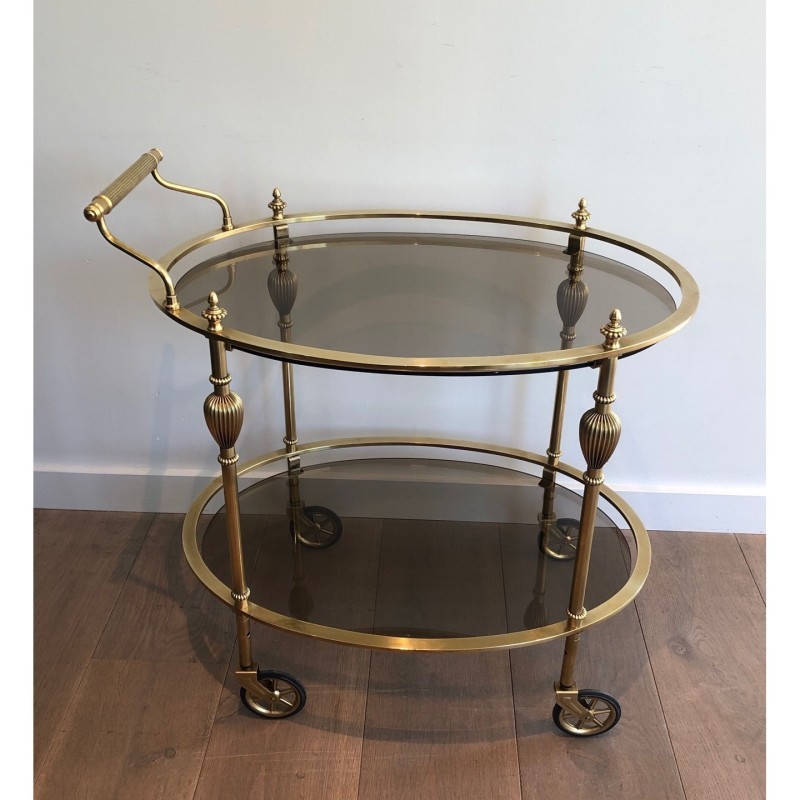 Brass Trolley Smoked Glass, Maison Jansen, Circa 1940
