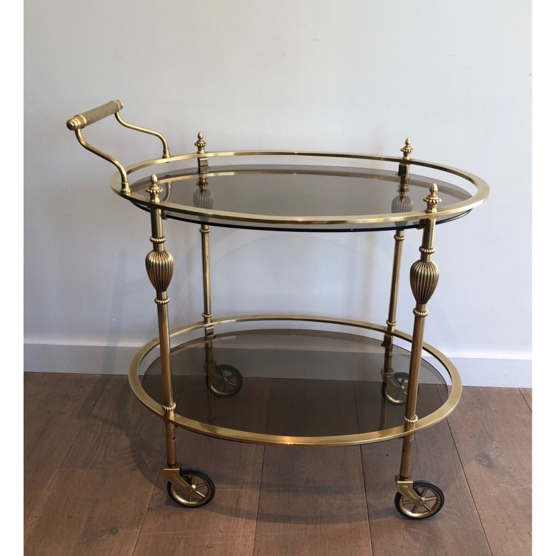 Brass Trolley Smoked Glass, Maison Jansen, Circa 1940