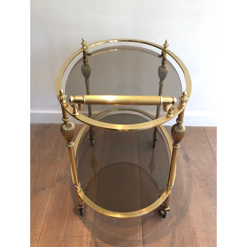 Brass Trolley Smoked Glass, Maison Jansen, Circa 1940
