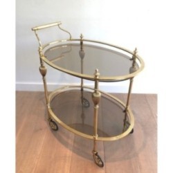 Table Roulante Laiton Verre Fumé, Maison Jansen, c.1940