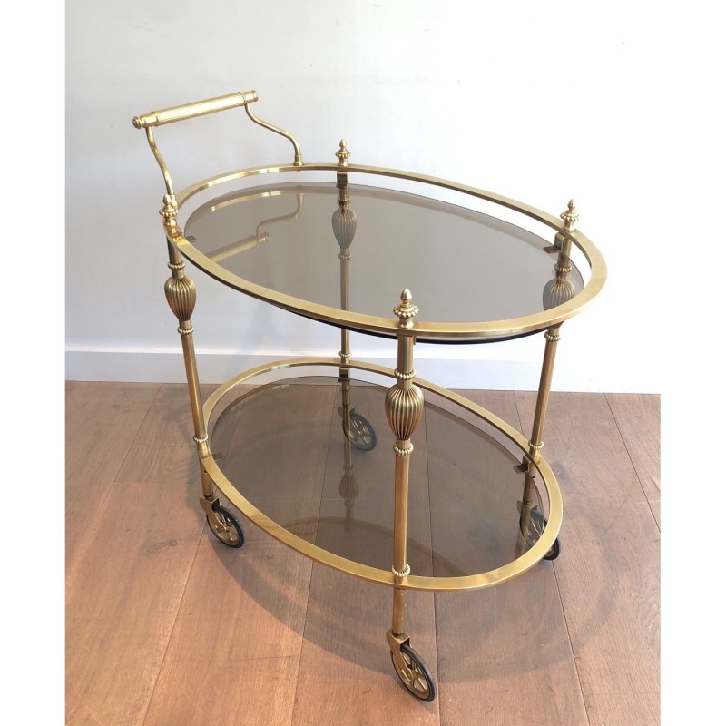Table Roulante Laiton Verre Fumé, Maison Jansen, c.1940