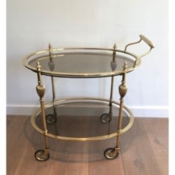 Brass Trolley Smoked Glass, Maison Jansen, Circa 1940