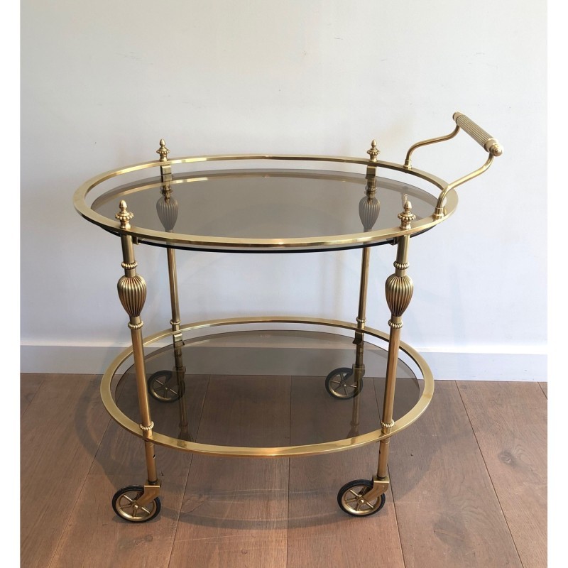 Brass Trolley Smoked Glass, Maison Jansen, Circa 1940