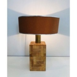 Straw Marquetry Lamp, French Production, Circa 1950