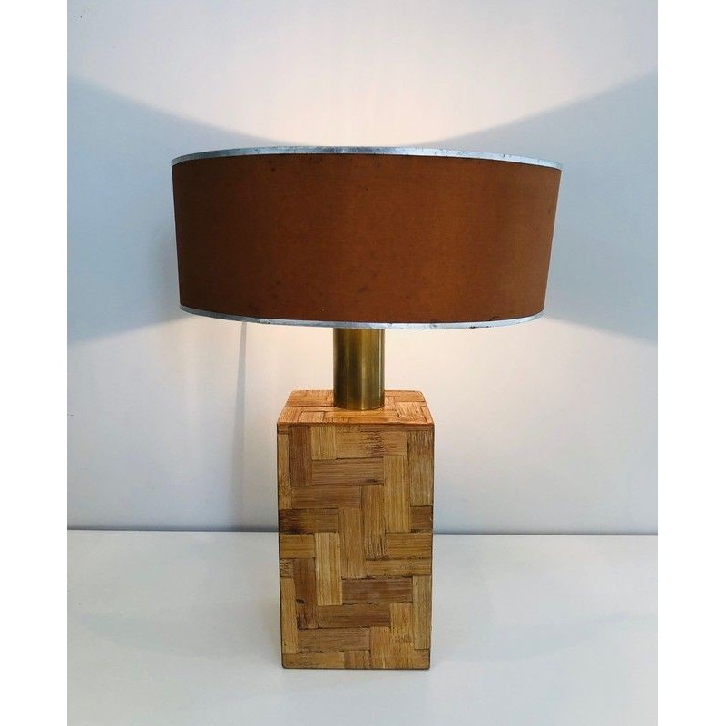 Straw Marquetry Lamp, French Production, Circa 1950