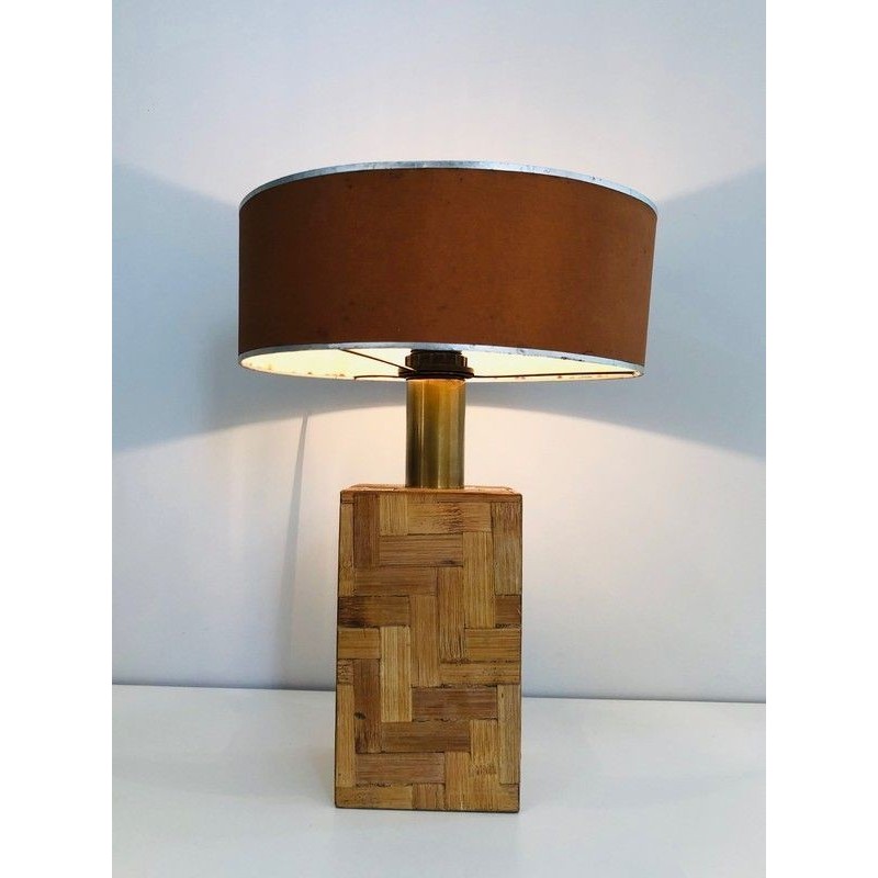Straw Marquetry Lamp, French Production, Circa 1950