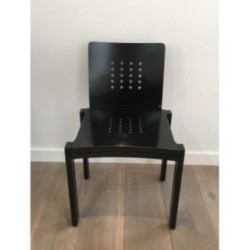 Set of 6 Black Lacquered Wood Chairs, Circa 1950