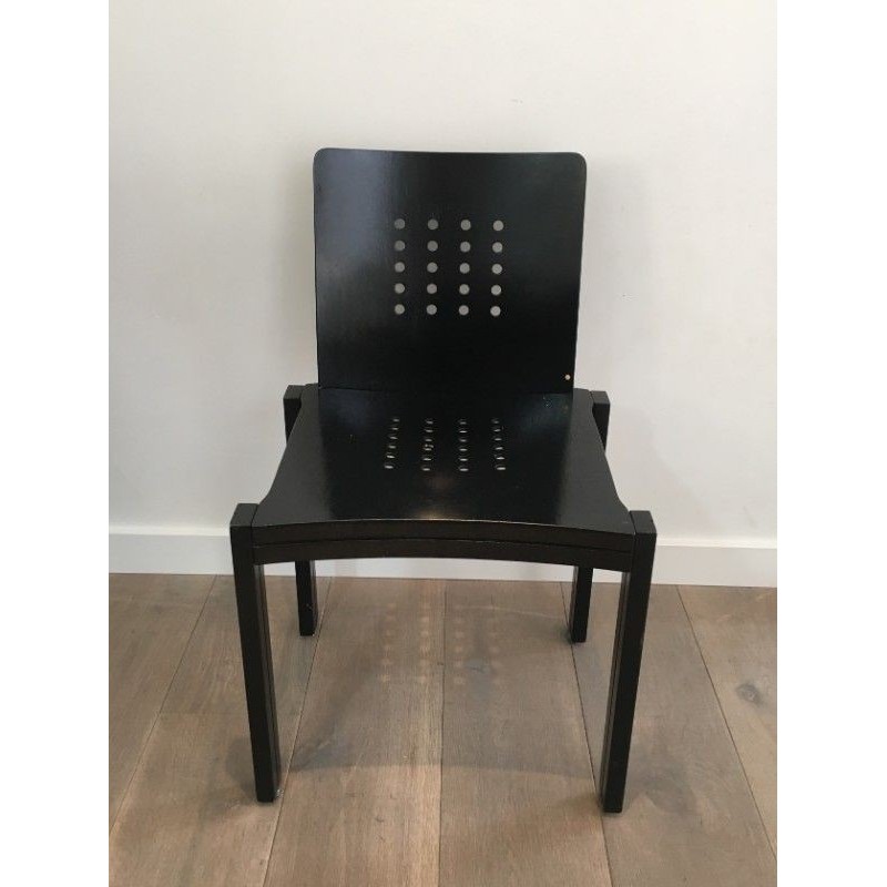 Suite de 6 Chaises Bois Laqué Noir, Vers 1950
