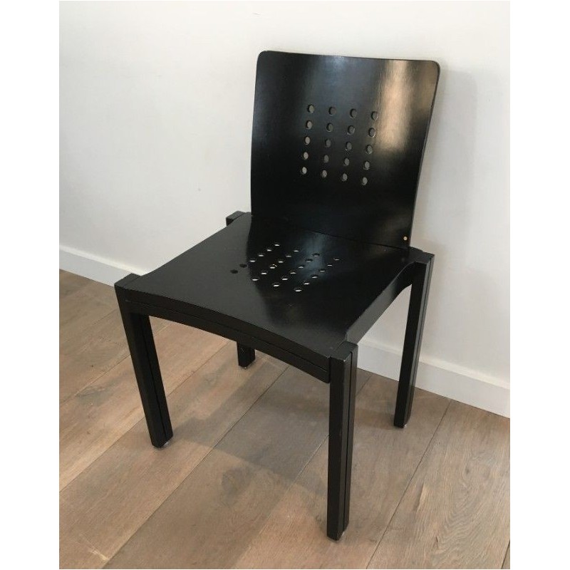 Suite de 6 Chaises Bois Laqué Noir, Vers 1950