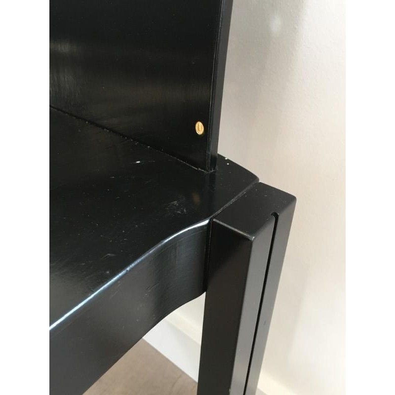 Set of 6 Black Lacquered Wood Chairs, Circa 1950