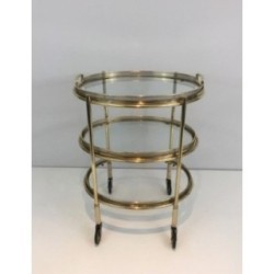 Small Oval Brass Trolley Table 3 Trays, Circa 1940