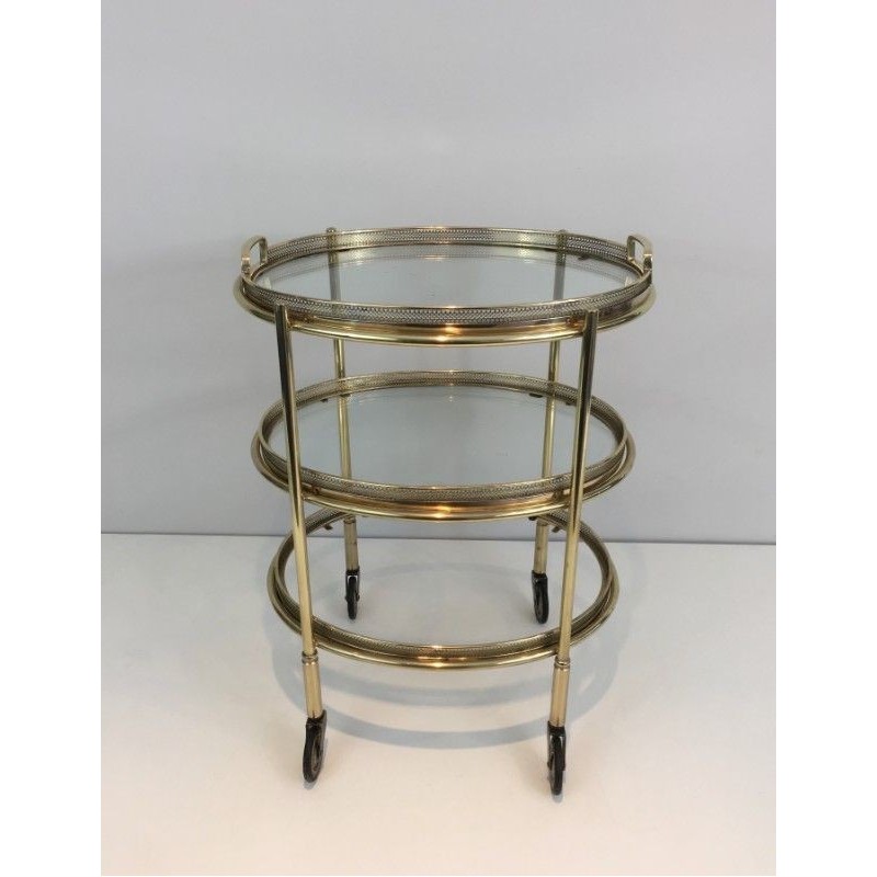 Small Oval Brass Trolley Table 3 Trays, Circa 1940