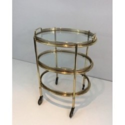 Petite Table Roulante Laiton 3 Plateaux, Vers 1940