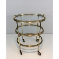 Petite Table Roulante Laiton 3 Plateaux, Vers 1940