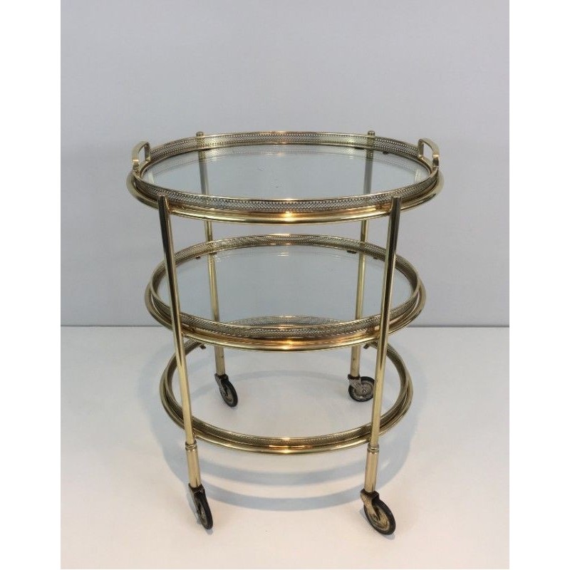 Small Oval Brass Trolley Table 3 Trays, Circa 1940