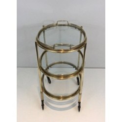 Small Oval Brass Trolley Table 3 Trays, Circa 1940