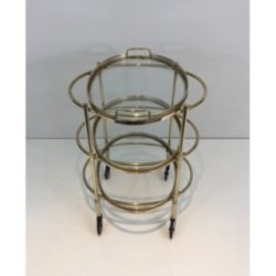 Petite Table Roulante Laiton 3 Plateaux, Vers 1940