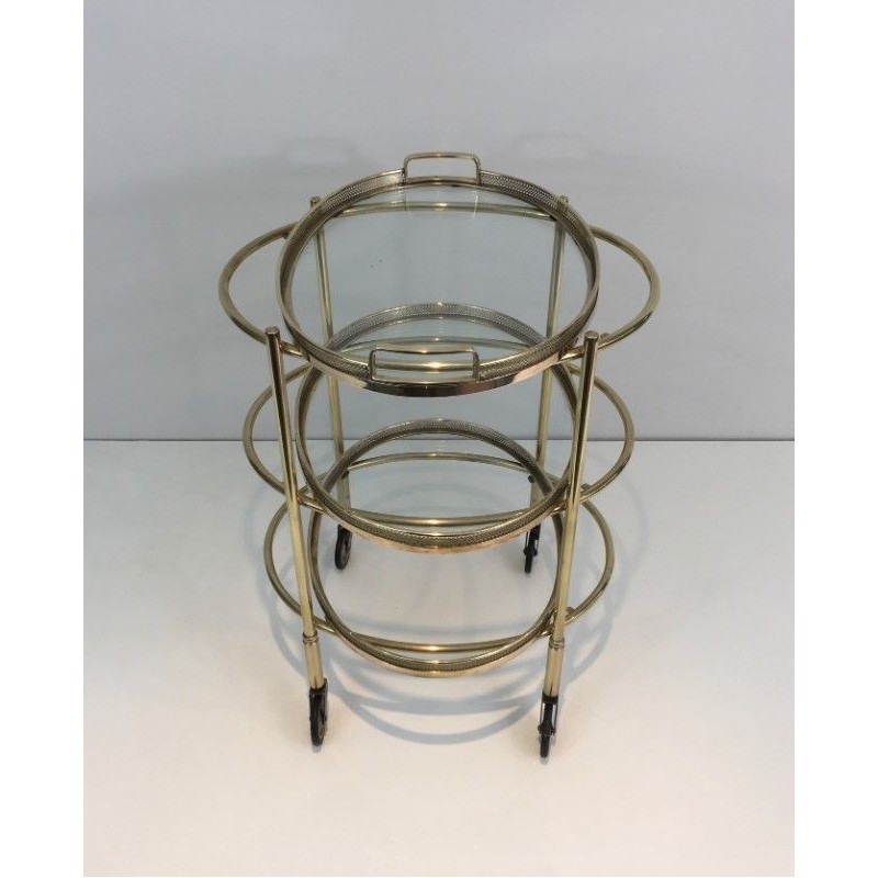 Petite Table Roulante Laiton 3 Plateaux, Vers 1940