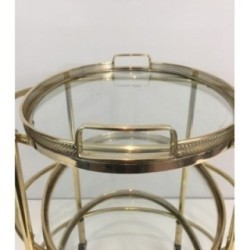 Small Oval Brass Trolley Table 3 Trays, Circa 1940