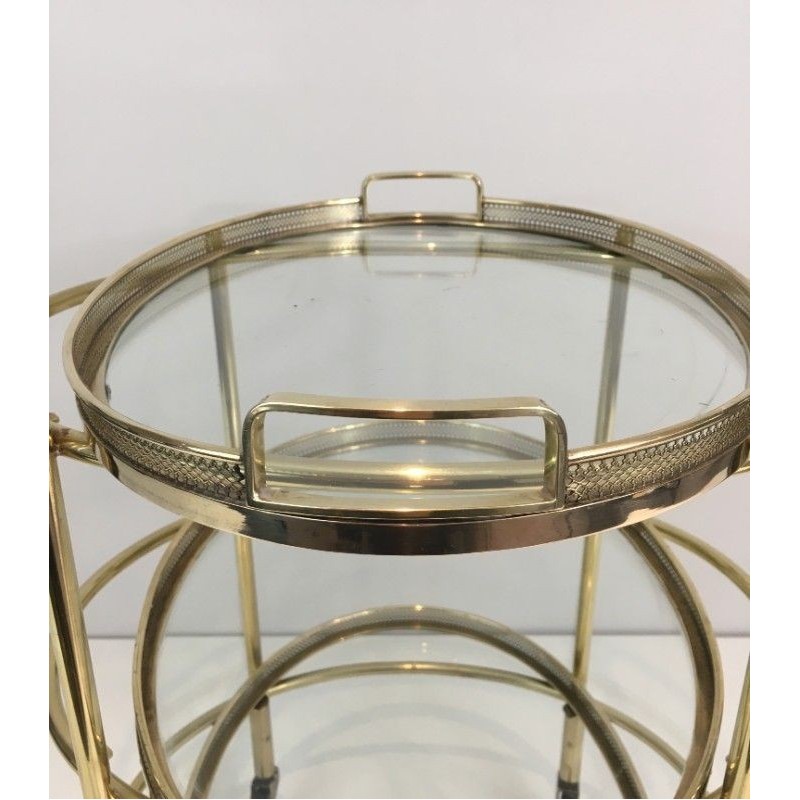 Small Oval Brass Trolley Table 3 Trays, Circa 1940