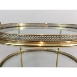 Small Oval Brass Trolley Table 3 Trays, Circa 1940
