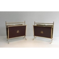 Pair of Magazine Racks Mahogany & Brass, Maison Jansen, c.1940