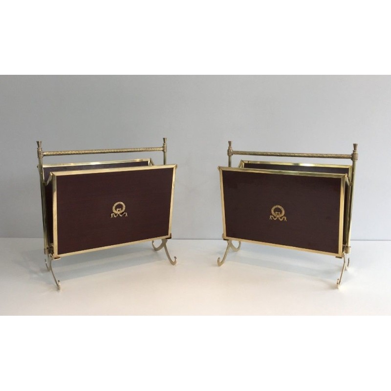 Paire Porte-Revues Acajou Laiton, Maison Jansen, Vers 1940