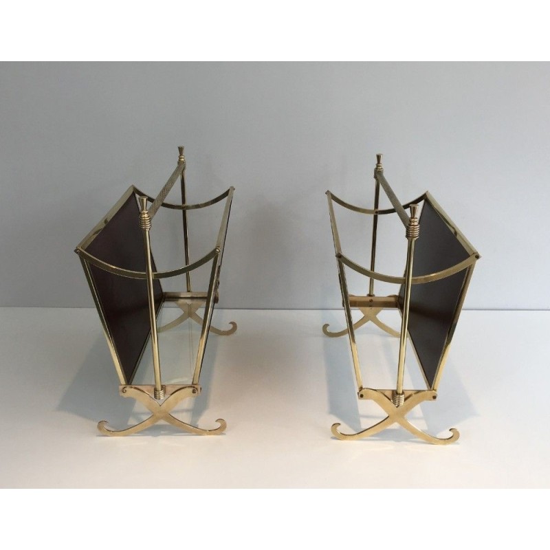 Pair of Magazine Racks Mahogany & Brass, Maison Jansen, c.1940