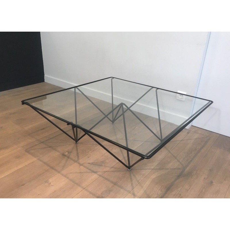 Table Basse Métal Noir & Verre, Paolo Piva, Italie 1970