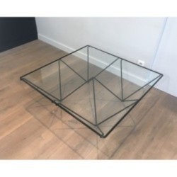 Table Basse Métal Noir & Verre, Paolo Piva, Italie 1970