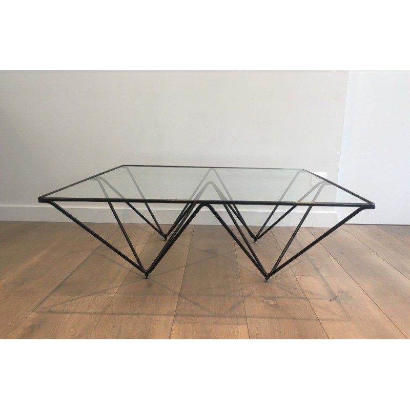 Black Metal & Glass Coffee Table, Paolo Piva, Italy 1970