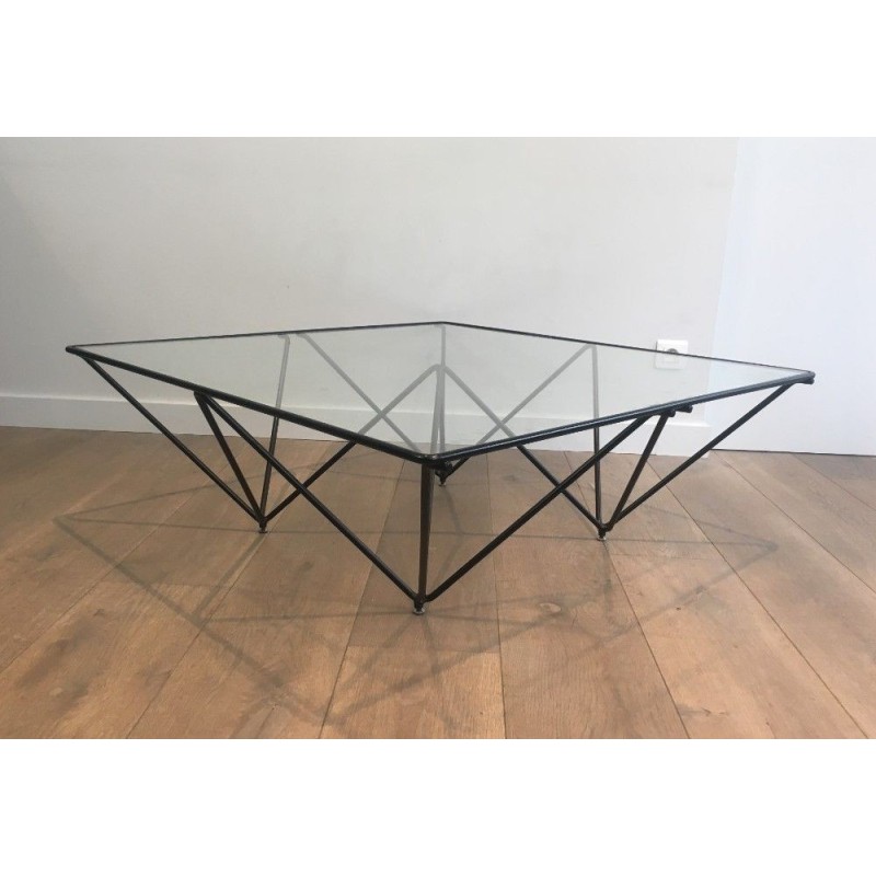 Black Metal & Glass Coffee Table, Paolo Piva, Italy 1970