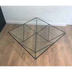 Table Basse Métal Noir & Verre, Paolo Piva, Italie 1970