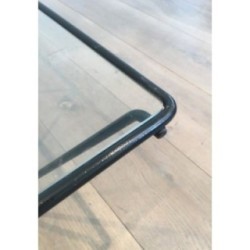 Table Basse Métal Noir & Verre, Paolo Piva, Italie 1970