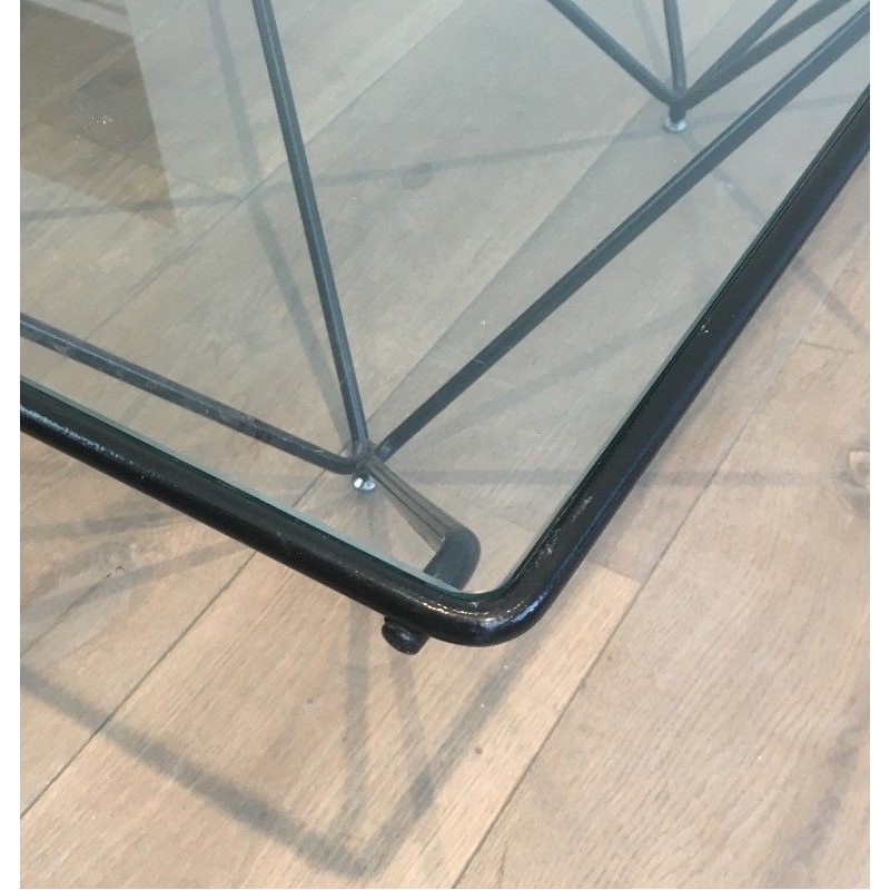 Table Basse Métal Noir & Verre, Paolo Piva, Italie 1970