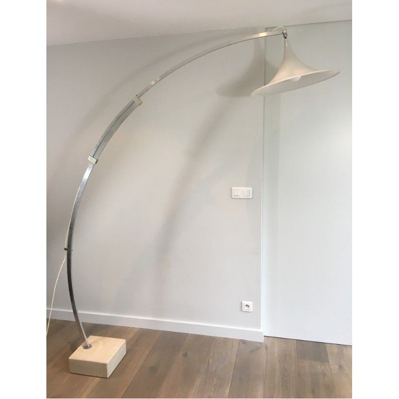 Lampadaire Arco Aluminium Brossé, Plastique & Marbre, Vers 1970