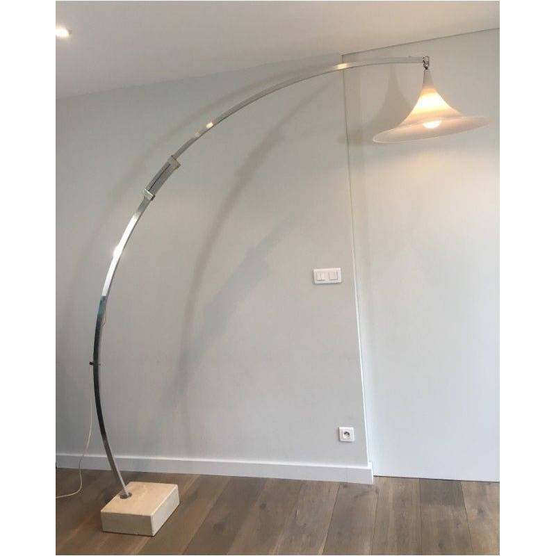 Lampadaire Arco Aluminium Brossé, Plastique & Marbre, Vers 1970