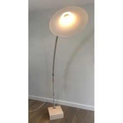 Arco-Style Floor Lamp Brushed Aluminum & Marble, Circa 1970