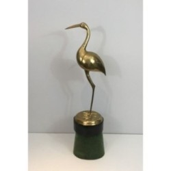 Pair Brass Birds Wood Velvet Bases 1970 | Maison BARROIS
