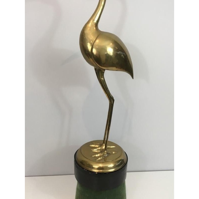 Pair Brass Birds Wood Velvet Bases 1970 | Maison BARROIS