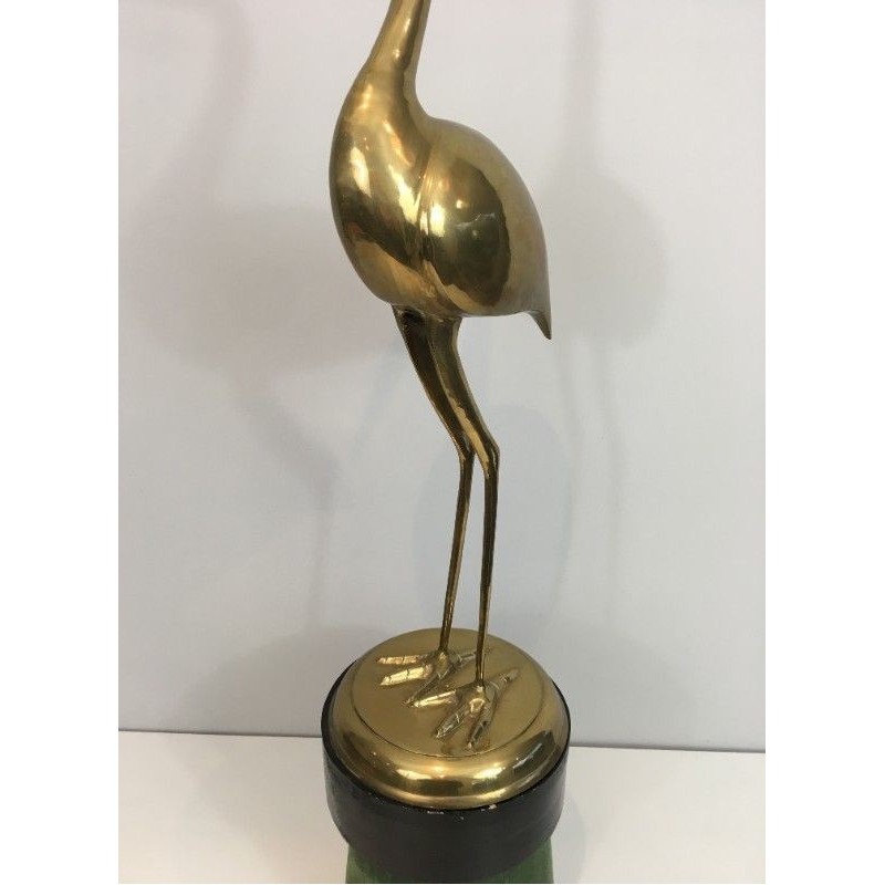 Pair Brass Birds Wood Velvet Bases 1970 | Maison BARROIS