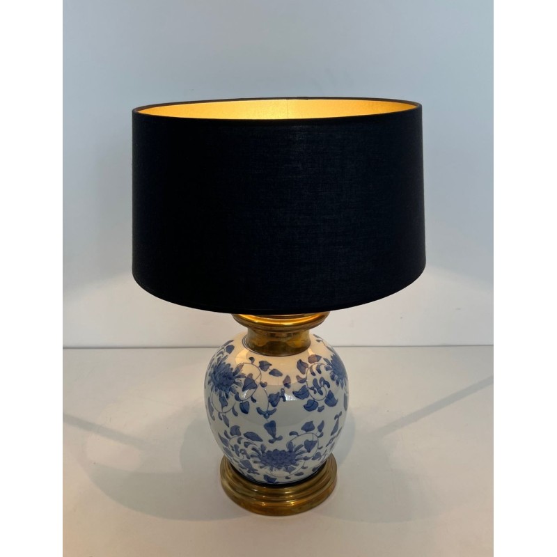 Pair of Chinoiserie Porcelain Table Lamps, Brass Mounts, circa 1970