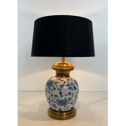 Pair of Chinoiserie Porcelain Table Lamps, Brass Mounts, circa 1970
