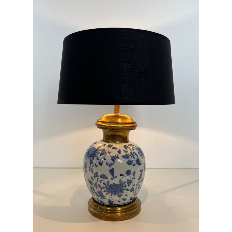 Pair of Chinoiserie Porcelain Table Lamps, Brass Mounts, circa 1970