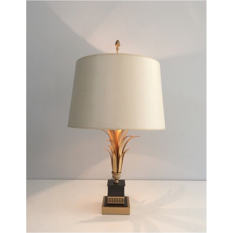 Lampe Ananas en Métal Doré et Laquée Noire. Dans le Goût de la Maison Charles