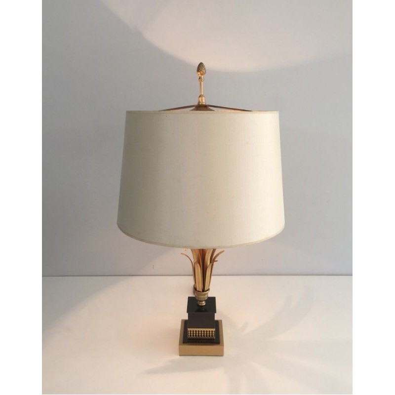 Lampe Ananas en Métal Doré et Laquée Noire. Dans le Goût de la Maison Charles