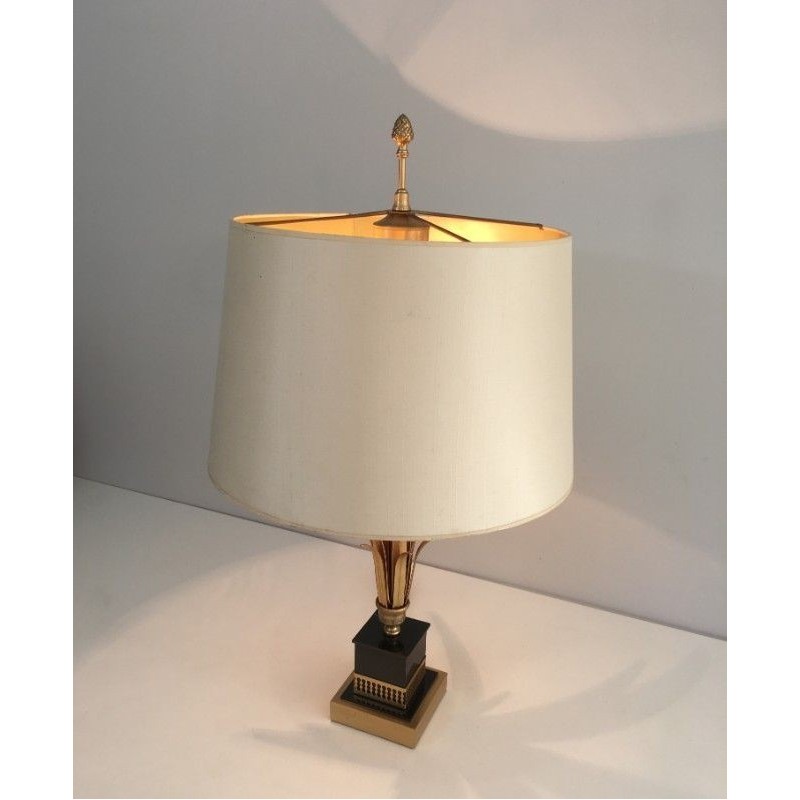 Lampe Ananas en Métal Doré et Laquée Noire. Dans le Goût de la Maison Charles